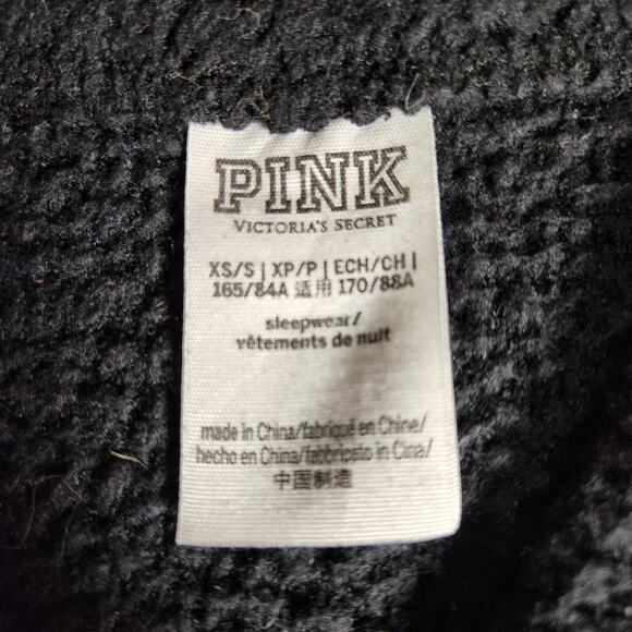 Victoria's Secret PINK Black Sherpa Soft and Cozy Robe with Pockets Size XS/S - Picture 2 of 7